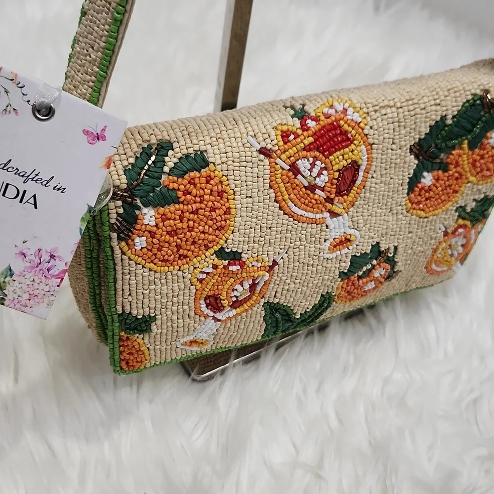 💚▪️Made In india ▪️Beaded Oranges Aperol Spritz  Shoulder Bag